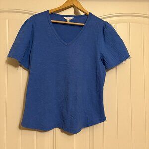 Time and Tru T Shirt Large 12-14 Blue Short Sleeve 100% Cotton Textured V Neck